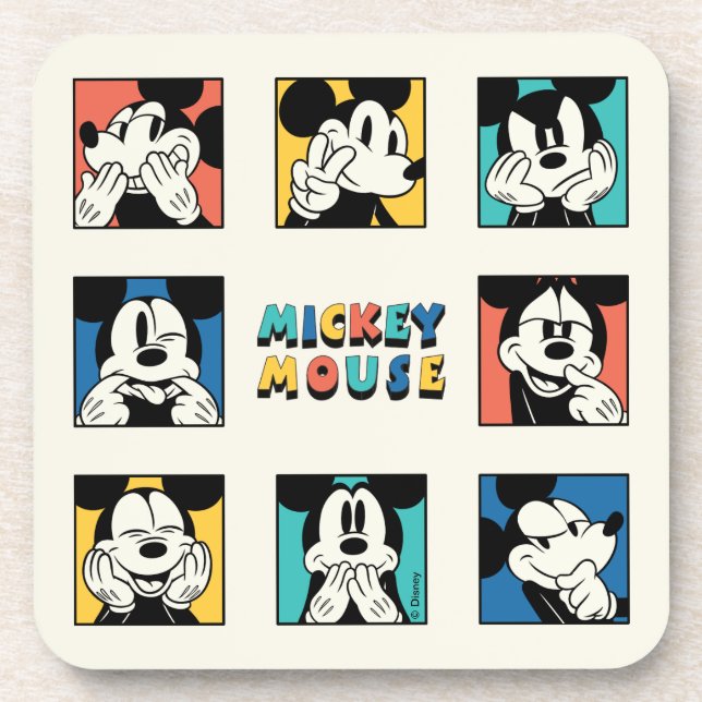 Colorful Mickey Mouse Grid Beverage Coaster (Front)
