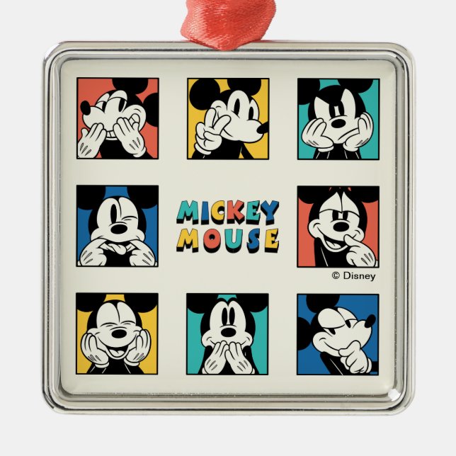 Colorful Mickey Mouse Grid Metal Ornament (Front)
