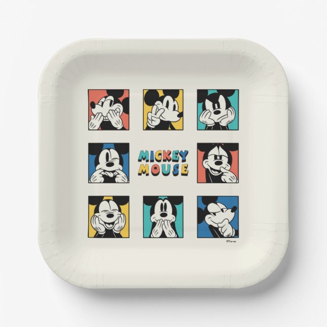 Colorful Mickey Mouse Grid Paper Plates (Front)