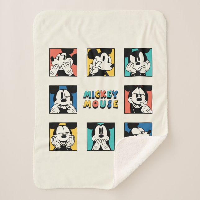 Colorful Mickey Mouse Grid Sherpa Blanket (Front)