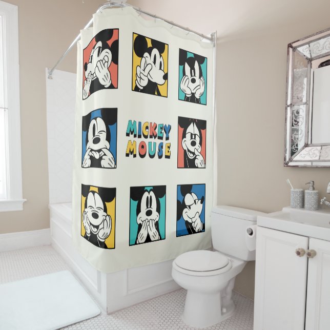 Colorful Mickey Mouse Grid Shower Curtain (In Situ)