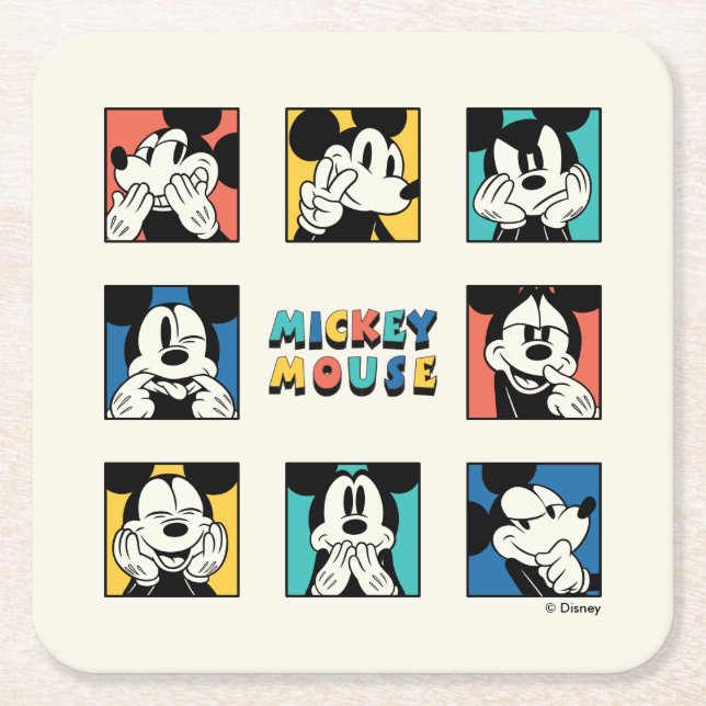 Colorful Mickey Mouse Grid Square Paper Coaster (Front)