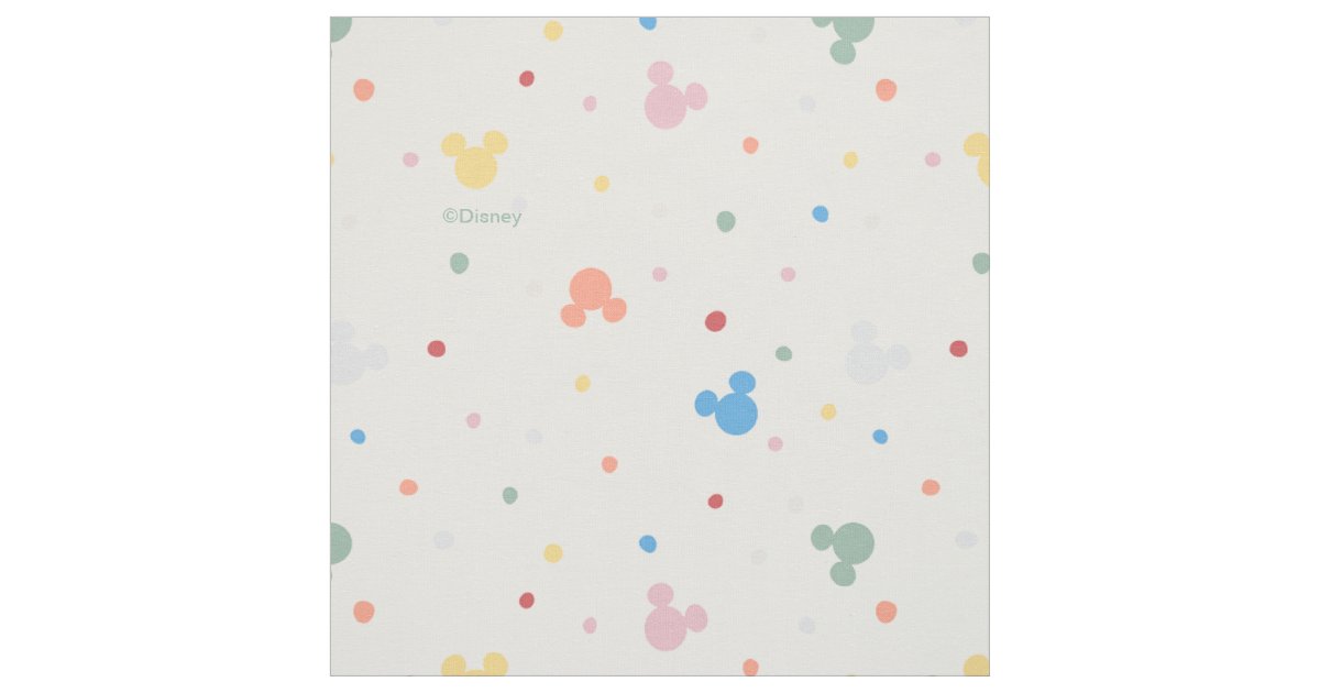 Colorful Mickey Mouse Icon and Dot Toss Pattern Fabric | Zazzle