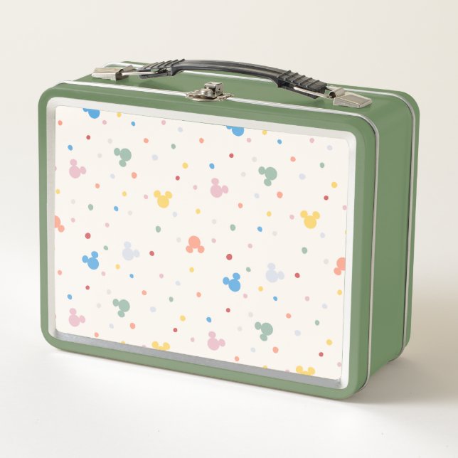 Colorful Mickey Mouse Icon and Dot Toss Pattern Metal Lunch Box (Front)