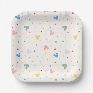 Colorful Mickey Mouse Icon and Dot Toss Pattern Paper Plates