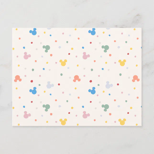 Colorful Mickey Mouse Icon and Dot Toss Pattern Postcard | Zazzle