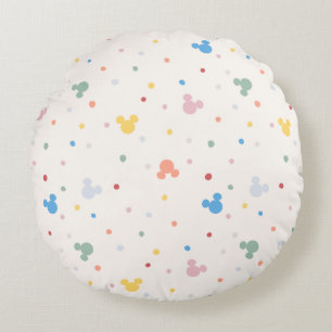Colorful Mickey Mouse Icon and Dot Toss Pattern Round Pillow
