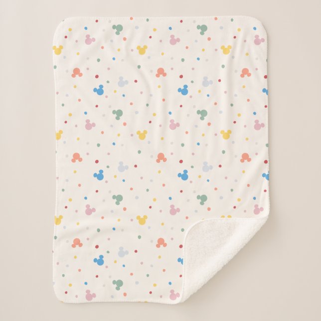 Colorful Mickey Mouse Icon and Dot Toss Pattern Sherpa Blanket (Front)