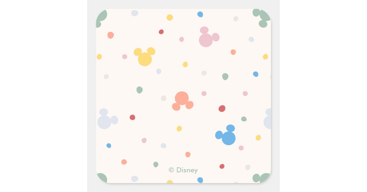 Colorful Mickey Mouse Icon and Dot Toss Pattern Square Sticker | Zazzle