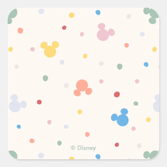 Colorful Mickey Mouse Icon and Dot Toss Pattern Square Sticker | Zazzle