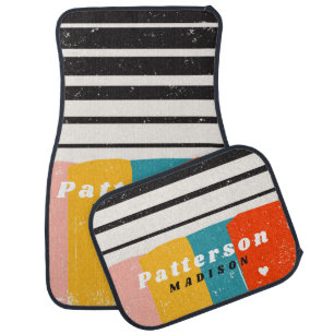 Colorful Mid Century Abstract Personalized Name Car Floor Mat