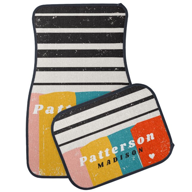 Colorful Mid Century Abstract Personalized Name Car Floor Mat (Set)