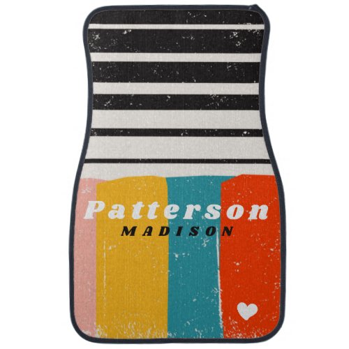 Colorful Mid Century Abstract Personalized Name Car Floor Mat