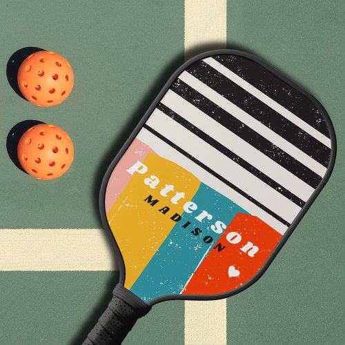 Colorful Mid Century Abstract Personalized Name Pickleball Paddle