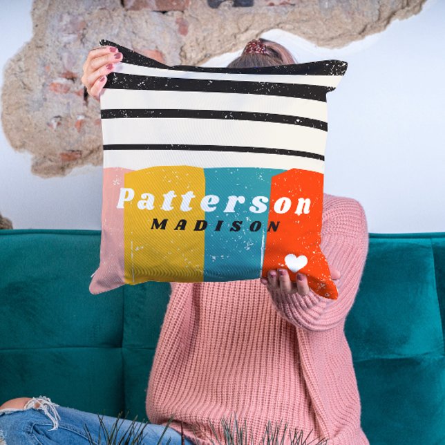 Colorful Mid Century Abstract Personalized Name Throw Pillow (Creator Uploaded)