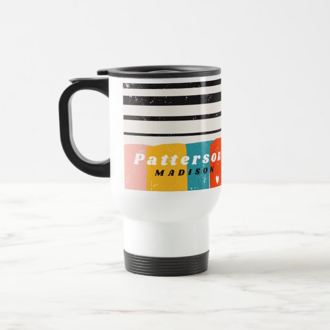 Colorful Mid Century Abstract Personalized Name Travel Mug (Left)