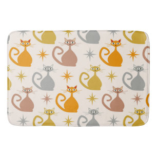 Colorful Mid Century Atomic Cats with Starbursts  Bath Mat