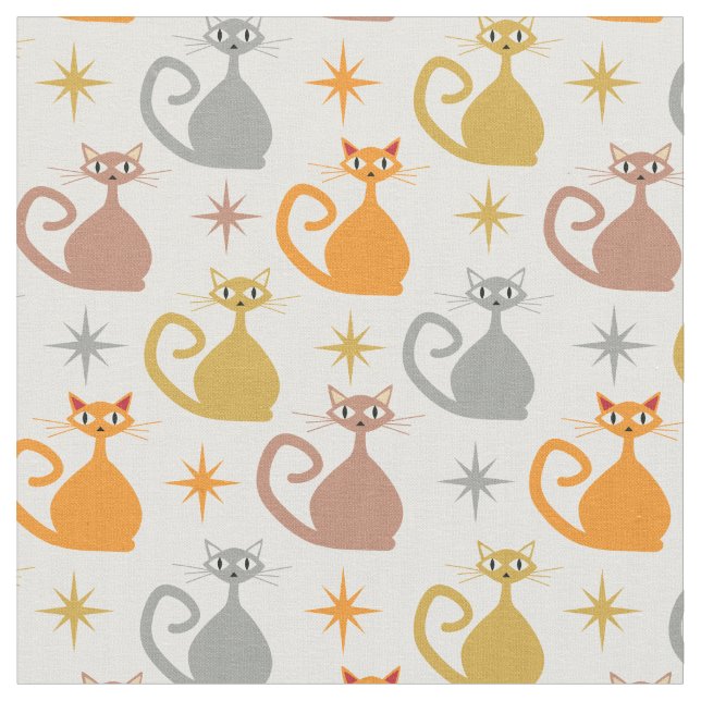 Colorful Mid Century Atomic Cats with Starbursts Fabric (Close Up)