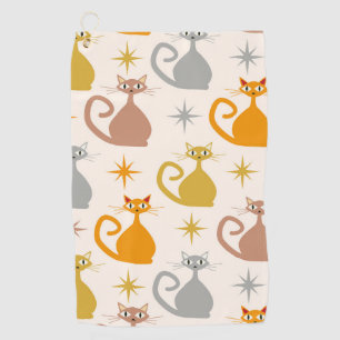 Colorful Mid Century Atomic Cats with Starbursts Golf Towel