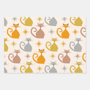 Colorful Mid Century Atomic Cats with Starbursts  Wrapping Paper Sheets
