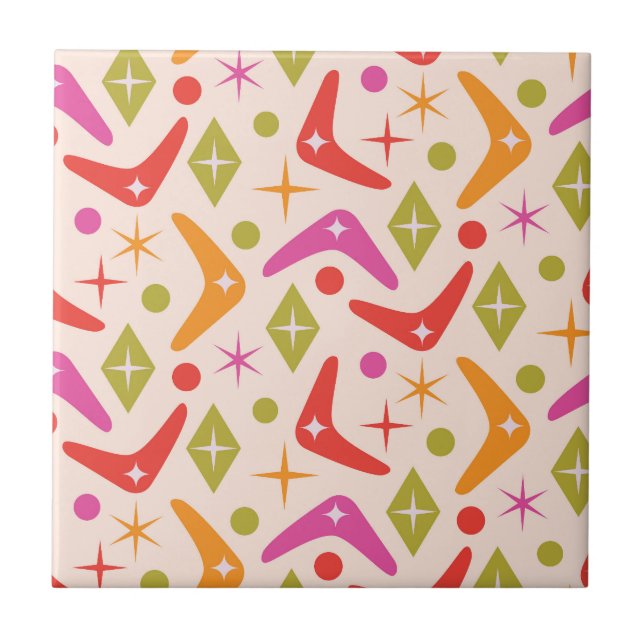 Colorful Mid Century Boomerangs with Diamonds  Ceramic Tile (Front)