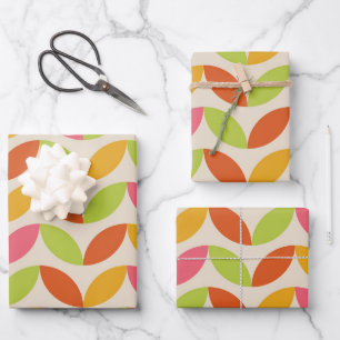 Colorful Mid Century Geometric leaves pattern Wrapping Paper Sheets