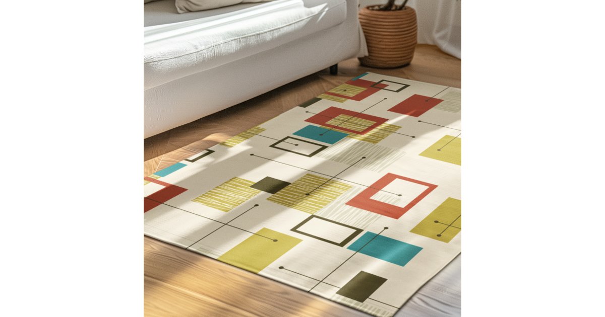 Colorful Mid-Century geometric pattern Rug | Zazzle