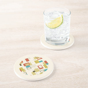 Colorful Mid-Century Geometric Shapes Pattern Coaster