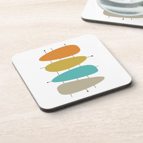 Colorful Mid Century Guitar Pick Shapes and Lines Beverage Coaster