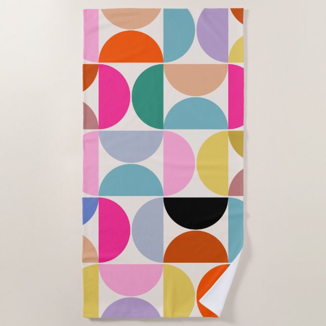 Colorful Mid Century Modern Abstract Pattern Beach Towel (Front)