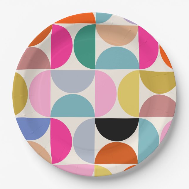 Colorful Mid Century Modern Abstract Pattern Paper Plates (Front)