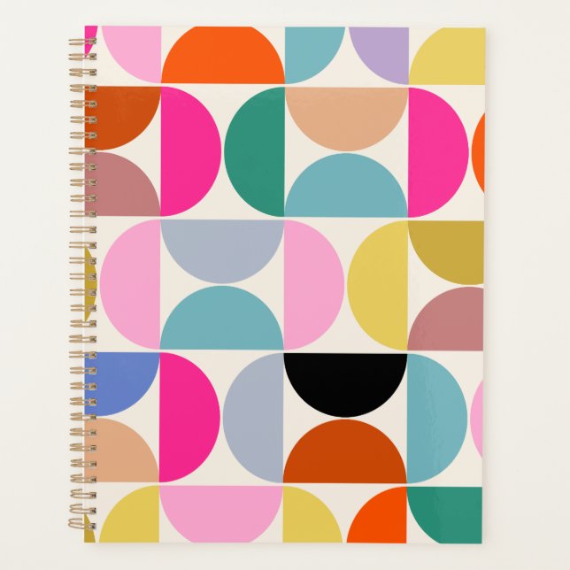 Colorful Mid Century Modern Abstract Pattern Planner (Front)