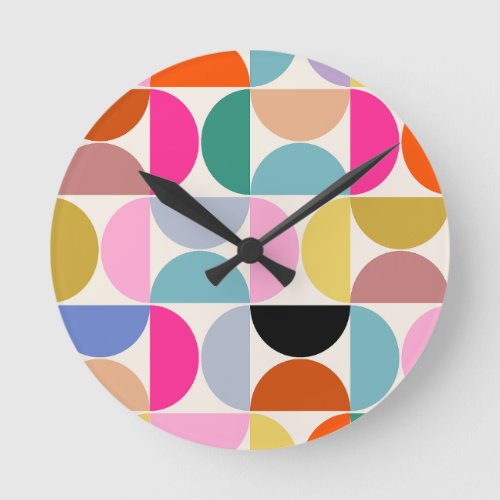 Colorful Mid Century Modern Abstract Pattern Round Clock