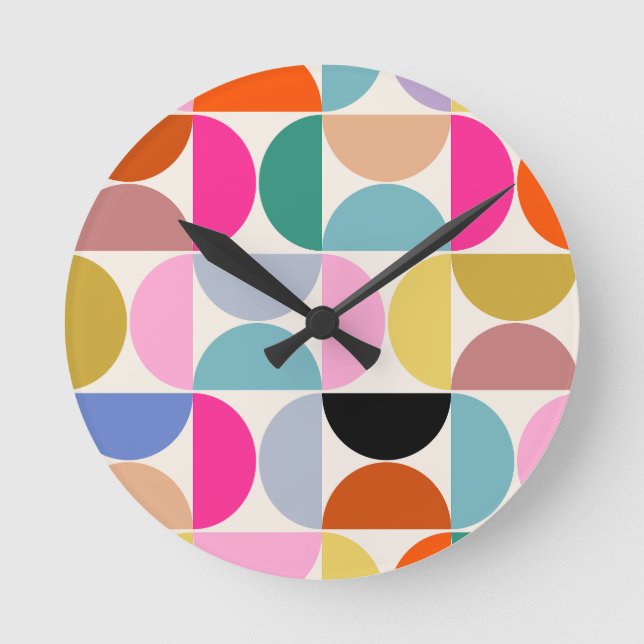 Colorful Mid Century Modern Abstract Pattern Round Clock (Front)
