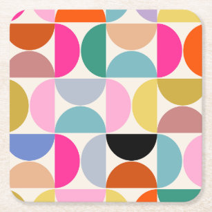 Colorful Mid Century Modern Abstract Pattern Square Paper Coaster
