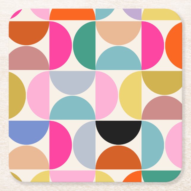 Colorful Mid Century Modern Abstract Pattern Square Paper Coaster (Front)