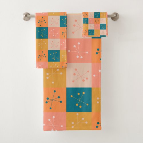 Colorful Mid Century Modern Atomic Motif Pattern Bath Towel Set
