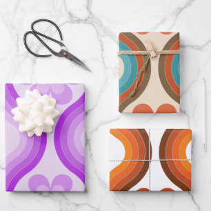 Colorful Mid Century Modern Floral Rainbow Retro Wrapping Paper Sheets