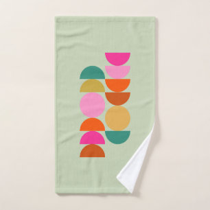 Colorful Mid Century Modern Geometric Green Bath Towel Set