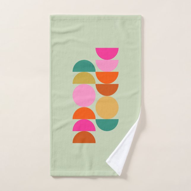 Colorful Mid Century Modern Geometric Green Bath Towel Set (Hand Towel)