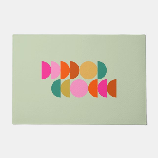 Colorful Mid Century Modern Geometric Green Doormat (Front)