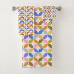 Colorful Mid Century Modern Geometric Pattern  Bath Towel Set