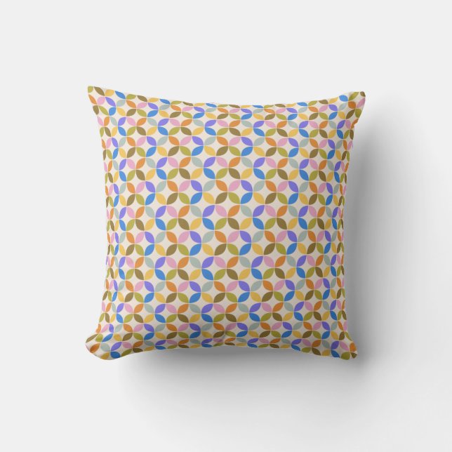 Colorful Mid Century Modern Geometric Pattern  Throw Pillow (Front)