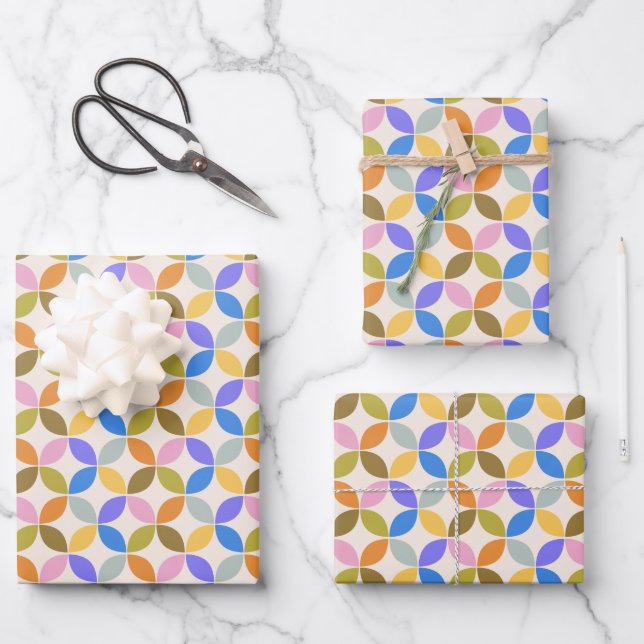 Colorful Mid Century Modern Geometric Pattern Wrapping Paper Sheets (Front)