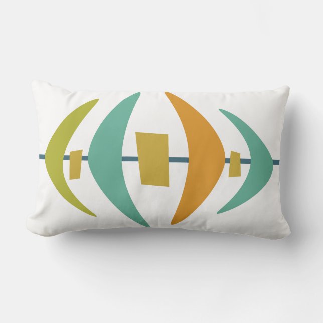 Colorful Mid Century Modern Shapes Turquoise Lumbar Pillow (Front)