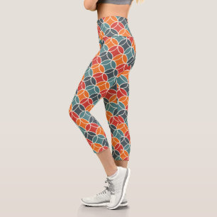 Colorful Mid-Century Modern Style Pattern Capri Leggings
