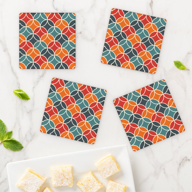 Colorful Mid-Century Modern Style Pattern Coaster Set (In Situ)