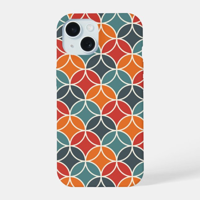 Colorful Mid-Century Modern Style Pattern iPhone 15 Case (Back)