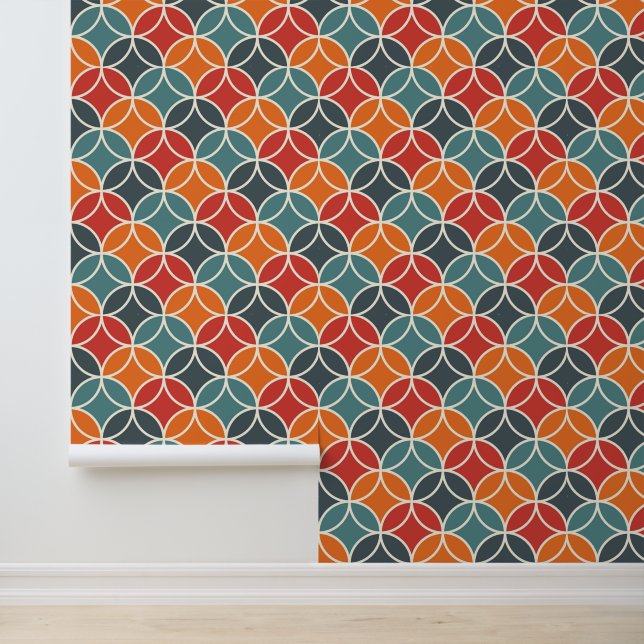 Colorful Mid-Century Modern Style Pattern Wallpaper (Application)