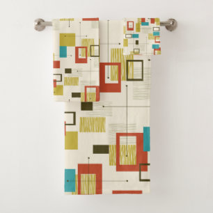Colorful Mid-Century retro geometric pattern Bath Towel Set